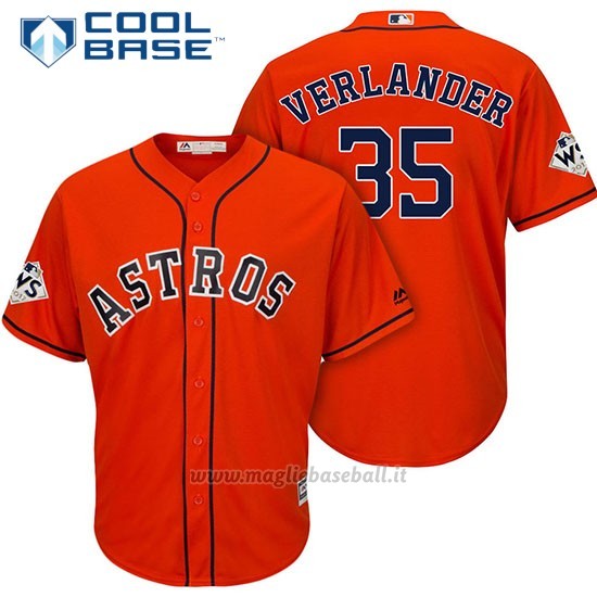 Maglia Baseball Uomo Houston Astros 2017 World Series Justin Verlander Arancione Cool Base